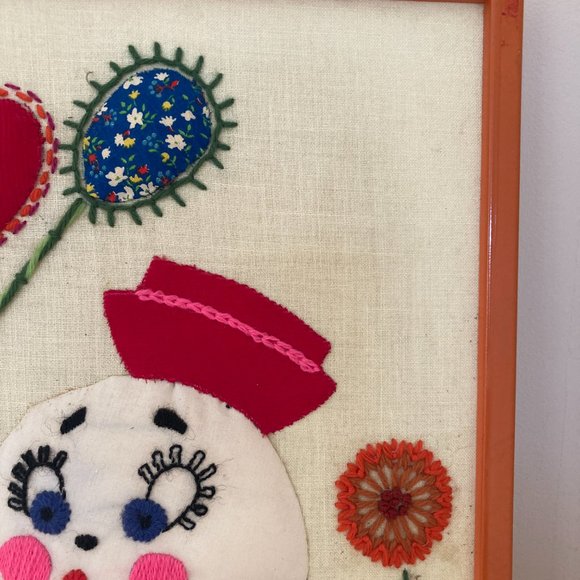 Vintage Humpty Dumpty Needlepoint Embroidery Framed Nursery Art 18" x 12" - Picture 4 of 6